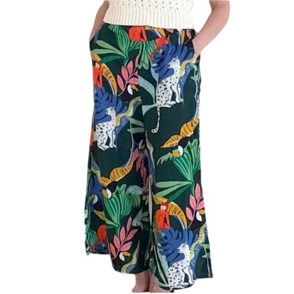 Christian Siriano Linen Wide Leg Pants Tropical Jungle Print NWT Small Resort - Picture 14 of 14